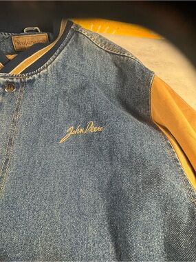 Port Authority Denim Bomber Jacket with Mustard Sleeves